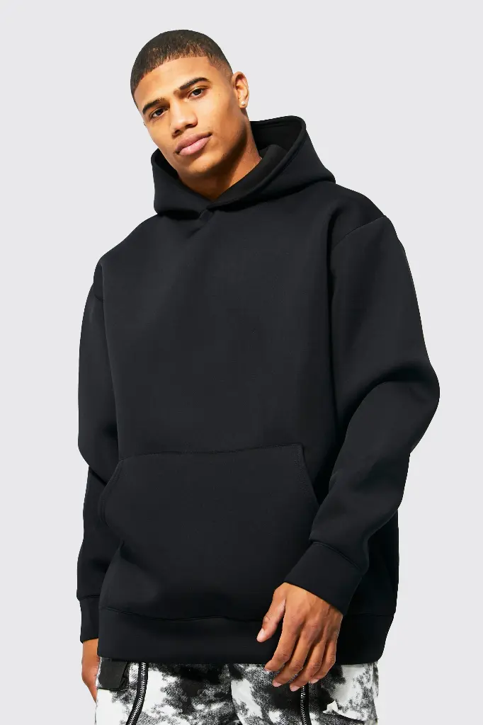 boohooman-designer-black-Bonded-Scuba-Oversized-Hoodie.webp